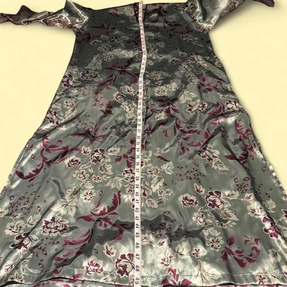 VTG Halston Satin Floral Caftan Maxi Dress | Sage Burgundy Y2K Boho Luxe sz M - Picture 8 of 9